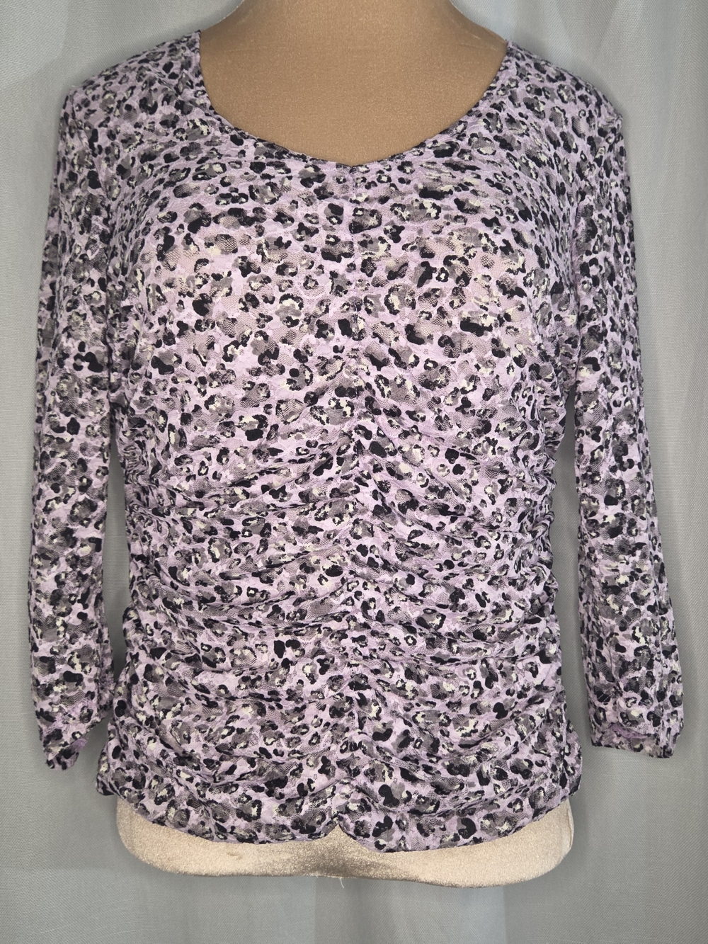 Women’s Worthington Lavender Leopard Print Long Sleeve Top Size L Large